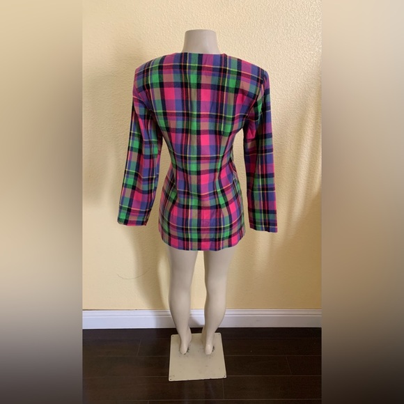 VTG G.S.L Size 6 Multicolored Plaid Double Breasted Blazer - Picture 4 of 9